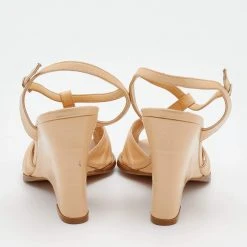 Marc Jacobs Beige Leather Ankle Strap Wedge Sandals Size 39.5 For Women -Marc Jacobs shop luxury women marc jacobs used shoes p656450 007