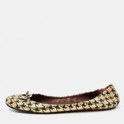 Marc Jacobs Gold/Black Houndstooth Print Suede Bow Ballet Flats Size 40 For Women