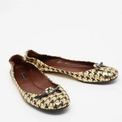 Marc Jacobs Gold/Black Houndstooth Print Suede Bow Ballet Flats Size 40 For Women -Marc Jacobs shop luxury women marc jacobs used shoes p681141 004