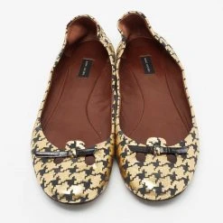 Marc Jacobs Gold/Black Houndstooth Print Suede Bow Ballet Flats Size 40 For Women -Marc Jacobs shop luxury women marc jacobs used shoes p681141 005