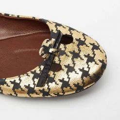 Marc Jacobs Gold/Black Houndstooth Print Suede Bow Ballet Flats Size 40 For Women -Marc Jacobs shop luxury women marc jacobs used shoes p681141 008