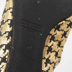 Marc Jacobs Gold/Black Houndstooth Print Suede Bow Ballet Flats Size 40 For Women -Marc Jacobs shop luxury women marc jacobs used shoes p681141 009