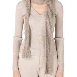 Marc Jacobs Beige Marled Cashmere Rib Knit Slim Muffler For Women -Marc Jacobs shop luxury women used accessories p206242 002