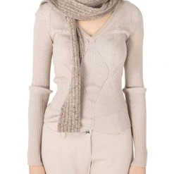 Marc Jacobs Beige Marled Cashmere Rib Knit Slim Muffler For Women -Marc Jacobs shop luxury women used accessories p206242 004