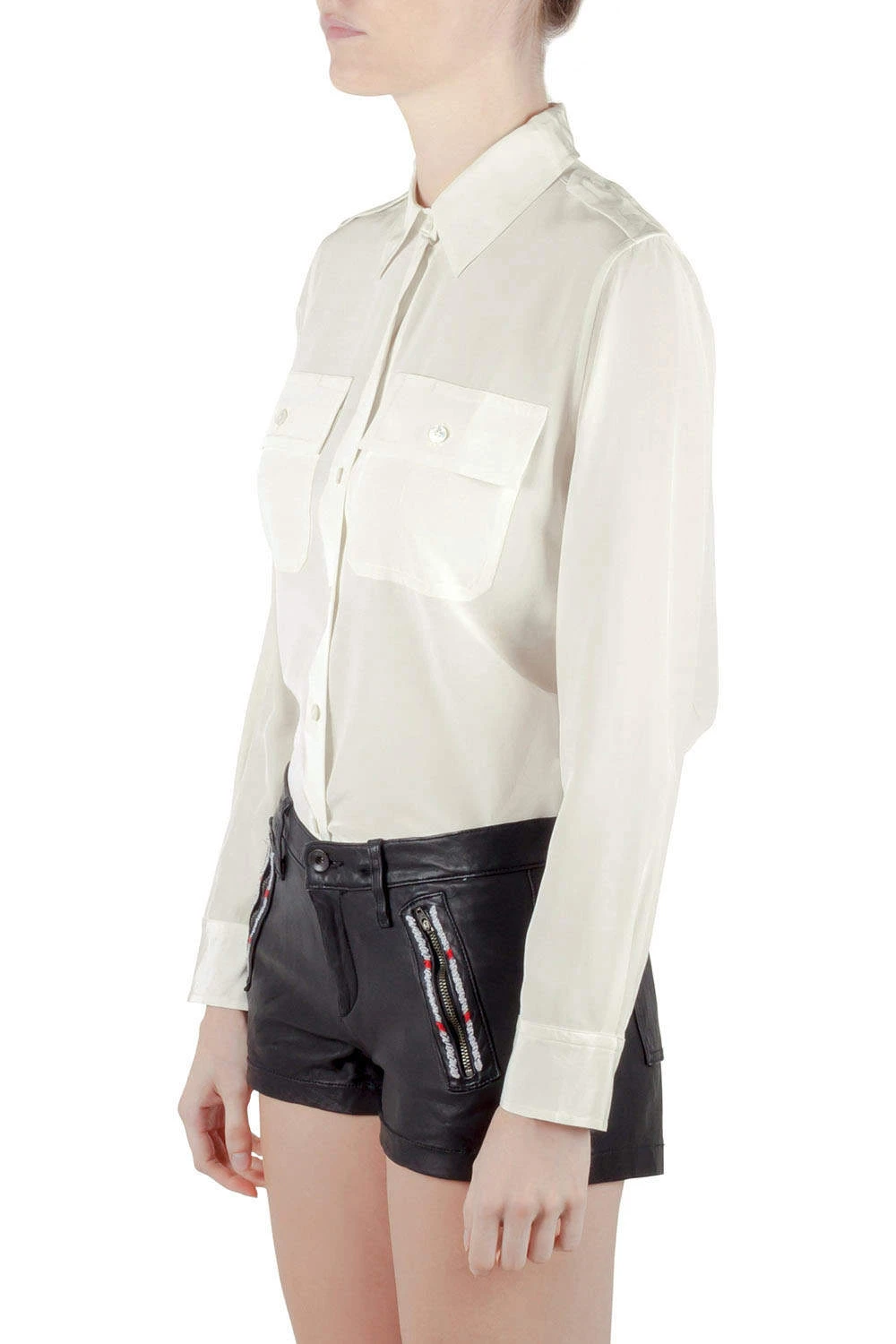 Marc Jacobs Ivory Silk Epaulette Detail Button Front Shirt M For Women 2 Marc Jacobs Ivory Silk Epaulette Detail Button Front Shirt M For Women - Image 2