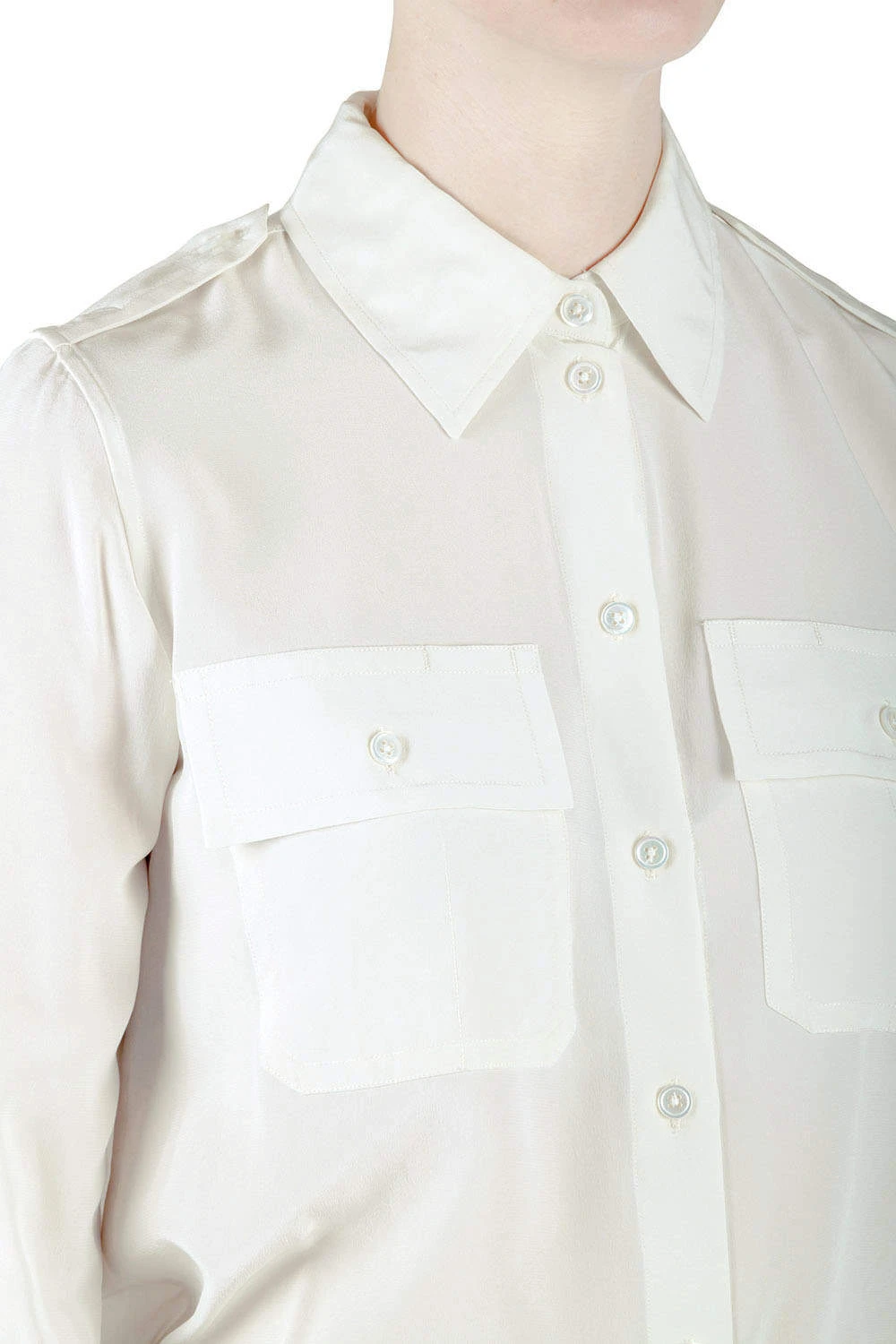 Marc Jacobs Ivory Silk Epaulette Detail Button Front Shirt M For Women 5 Marc Jacobs Ivory Silk Epaulette Detail Button Front Shirt M For Women - Image 5