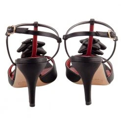 Marc Jacobs Black Satin And Leather Trim T Strap Flower Detail Open Toe Sandals Size 36 For Women -Marc Jacobs shop luxury women used shoes p205958 001